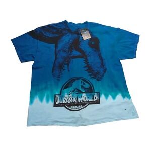 Jurassic World Shirt‎ Men's 2XL Blue Tie Dye All Over Graphic Print NWT